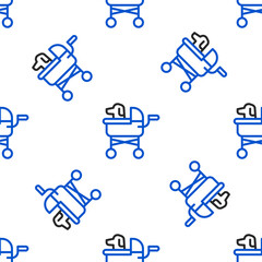 Wall Mural - Line Pet stroller icon isolated seamless pattern on white background. Colorful outline concept. Vector