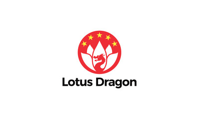 Canvas Print - Dragon With Lotus logo vector icon illustration