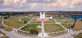 Fototapeta Sport - Aerial Drone Panorama of The Aglona Roman Catholic Basilica of the Assumption of the Blessed Virgin Mary from drone. One of the most important Catholic spiritual centers in Latvia