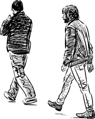 Sticker - Sketches of casual city pedestrians walking down street