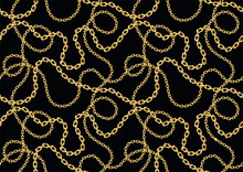 Seamless Gold Chains Pattern. Vector Design For Fashion Print And Backgrounds.