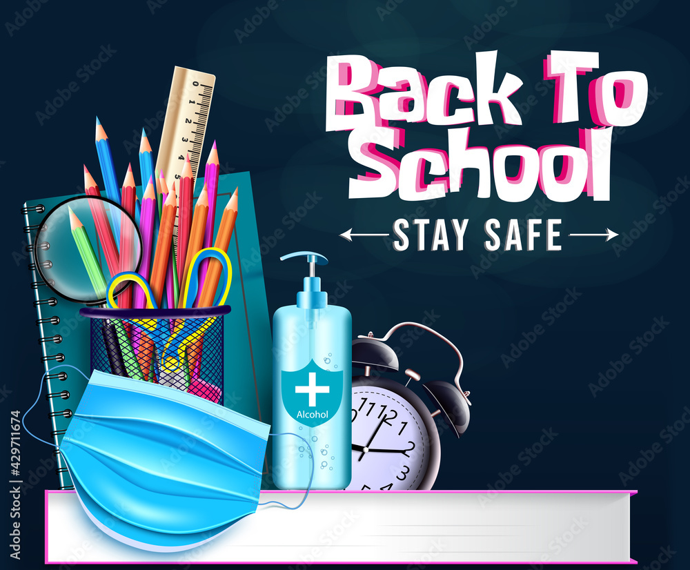 Back to school vector banner background. Back to school stay safe text ...