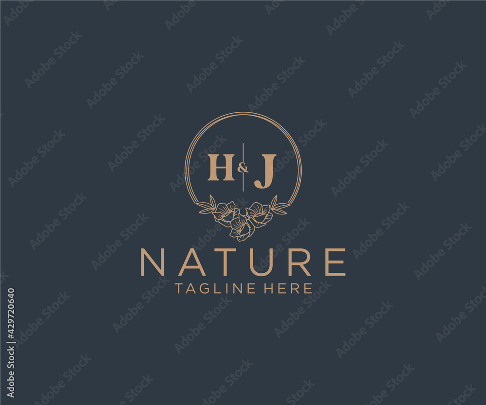 initial HJ letters floral frames. Botanical feminine editable premade ...