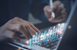 © tippapatt - Businessman analysing market report, trading graph financial data. Business finance background