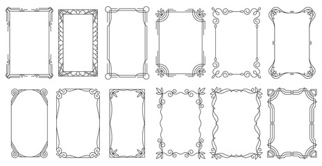 decorative frames. vintage calligraphic antique borders. ornate calligraph rectangle frames, wedding