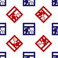 Blue And Red Broken Window Icon Isolated Seamless Pattern On White Background. Damaged Window. Beaten Windowpane Concept. Vandalism. Vector