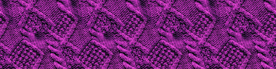 Wall Mural - Knit Wallpaper. Purple Knitting Seamless. Neon