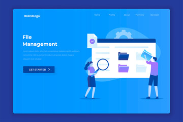 Wall Mural - file management landing page illustration concept. illustration for websites, landing pages, mobile 