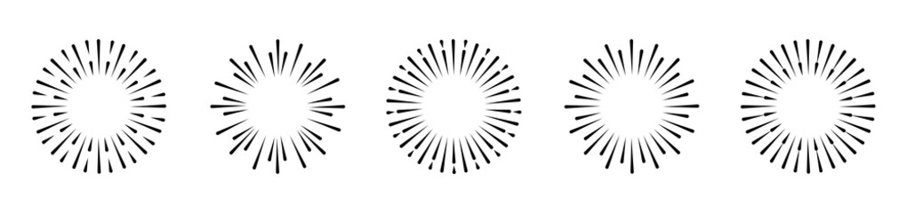 Wall Mural - sunburst set. rays line shine icon collection. sunshine, sunbeam and sunrise light vintage circles. 