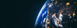 canvas print picture - Planet earth globe view from space showing realistic earth surface and world map as in outer space point of view . Elements of this image furnished by NASA planet earth from space photos.