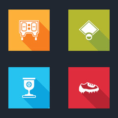 set baseball mechanical scoreboard, field, award cup with baseball and boot icon. vector