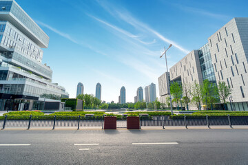 Sticker - Skyscrapers by the road in the financial district, Ningbo, China.