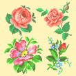 set of cross stitch flowers