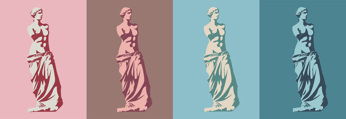 statue of venus de milo (goddess of love) in four colors. styling and separation into light and shad