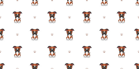 Cartoon character boxer dog seamless pattern background for design.