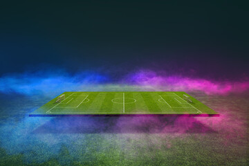 Wall Mural - textured soccer game field with neon fog - center, midfield