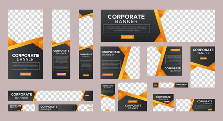 Abstract banner design web template Set, Horizontal header web banner. Modern Gradient yellow cover header background for website design, Social Media Cover ads banner, flyer, invitation card