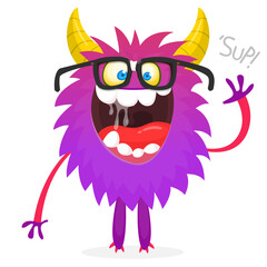 Happy cartoon monster. Halloween vector illustration of funny monster creature