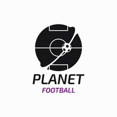 Planet Football. Space planet with field and ball logo design