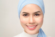 © tonefotografia - close up of young beautiful muslim woman with hijab isolated on white background studio, muslim beauty skin care concept.