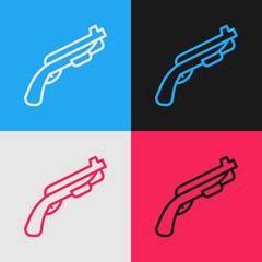 Poster - Pop art line Police shotgun icon isolated on color background. Hunting shotgun. Vector