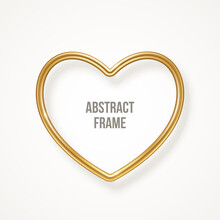 Golden Heart Frame Isolated On White Background. Vector Illustration. Gold 3d Love Label, Modern Badge, Bronze Metallic Bubble For Greeting Text, Luxury Happy Valentine's Day Border