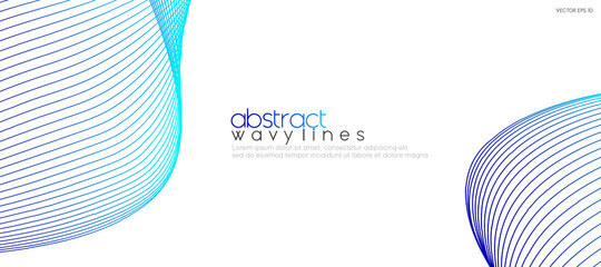 Wall Mural - abstract blue wave background. minimal wavy lines banner design template for technology, and busines