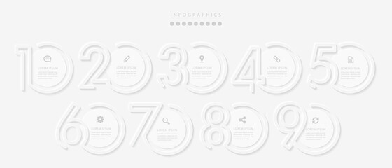 Wall Mural - vector elegant simple refined style infographic design ui template 9 number labels and icons
