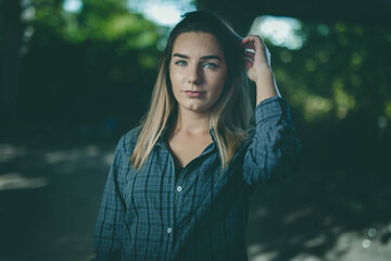 Poster - Young Caucasian woman with straight hair and green eyes