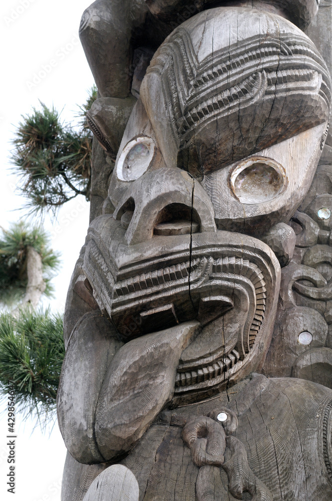 The Welcoming Spirit Of Sound Above Tane Hiira, The King Of The Cedar Forest - Carver: Tupari Tewhata (Maori), Kaikohe, New Zealand 1986. Cowichan Valley, Vancouver Island, British Columbia, Canada.