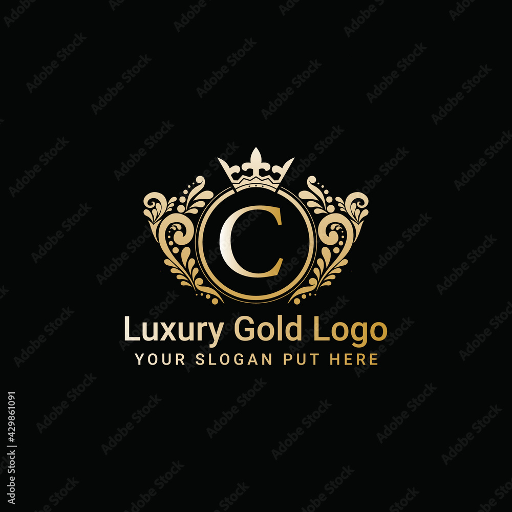 Luxury gold crown logo vector, Letter C icon Stock Vector | Adobe Stock