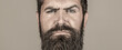 Portrait brutal bearded man. Portrait of masculinity. Sexy look of male. Hipster man with beard, mustache. Handsome brutal male. Sexy closeup portrait of brutal handsome male, black beard