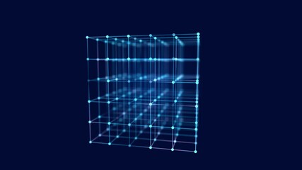 Leinwandbilder - Data storage technology. Abstract background with cube. Information transfer. 3D rendering. Seamless loop.