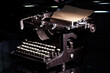 Vintage mechanical typewriter with Cyrillic keyboard layout with installed paper sheet on black background concept photography close-up view