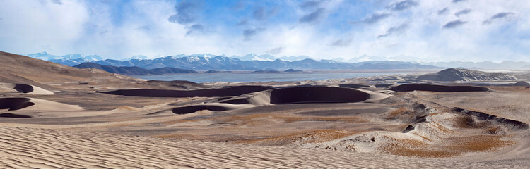 Wall Mural - Panorama of sand dunes in Ngari, Western Tibet, China