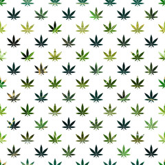 Poster - Marijuana Seamless Pattern - Green marijuana leaves repeating pattern design