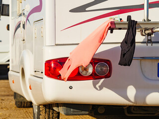 Canvas Print - Camper car with clothes to dry