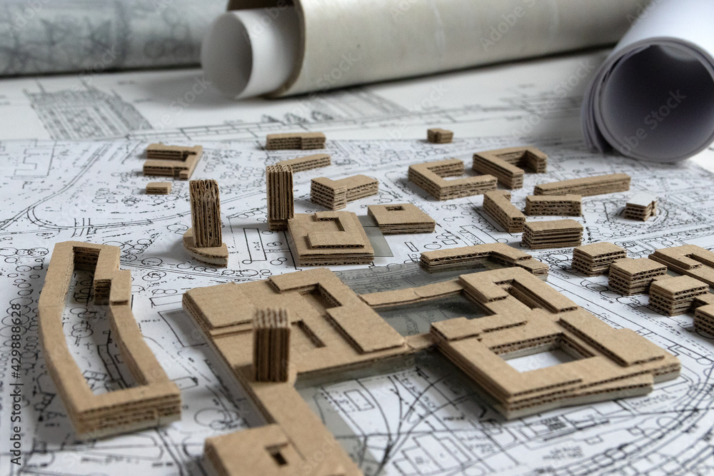 Plan miasta, projekt urbanistyczny w formie makiety 3d - obrazy, fototapety, plakaty 
