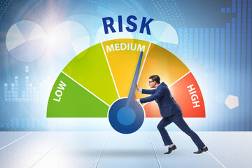 businessman in risk metering and management concept