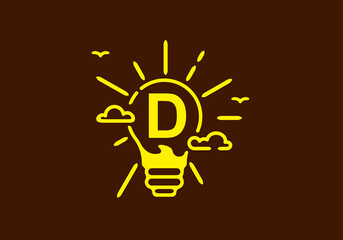 Yellow color of D initial letter in bulb shape with dark background