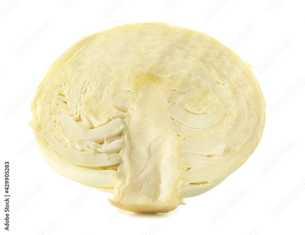 Half of fresh cabbage on white background