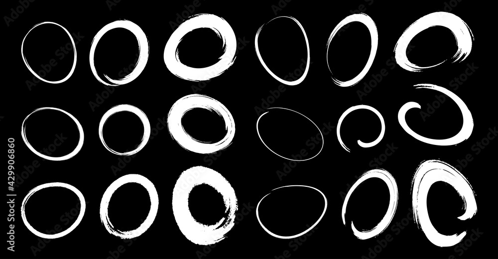 Hand drawn white watercolor circle brush stroke set. Grunge chalk ...