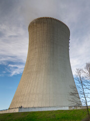 Single Cooling tower of the nuclear power plant. Nuclear power station.