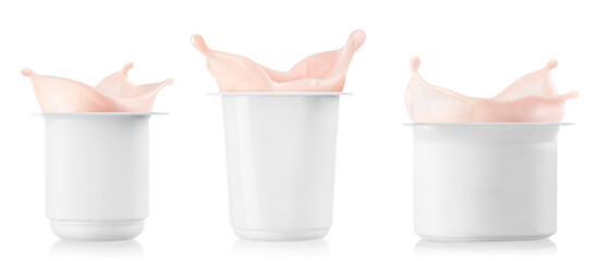 Sticker - set of three plastic cups with splashing yogurt