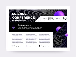 Online conference invitation. Webinar banner, scientific event web announcement. Digital training or business seminar poster. Vector flyer with place for date and public speakers names