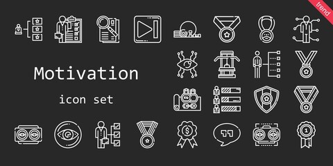 Poster - motivation icon set. line icon style. motivation related icons such as skills, next, vision, medal, gym, observe, quotes