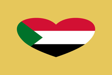 Sudan flag in the heart shape. Isolated on background.