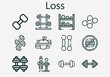 © Nadir - Premium set of loss [S] icons. Simple loss icon pack. Stroke vector illustration on a white background. Modern outline style icons collection of Nutritionist, Diet, Dumbbell, Junk food