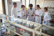 Young chemical students discuss an experiment they will do in the university laboratory. Science, chemistry, lab, people
