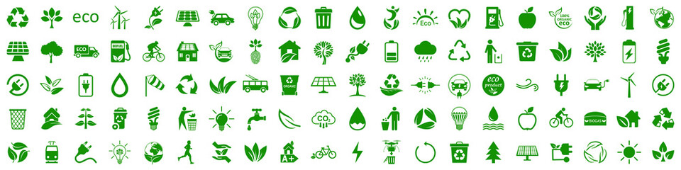 Wall Mural - Set of 100 ecology icons. Eco green signs. Nature symbol – stock vector